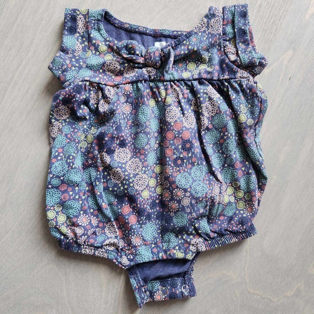 Cotton TEA CUTE little shortall with bow blue print.
